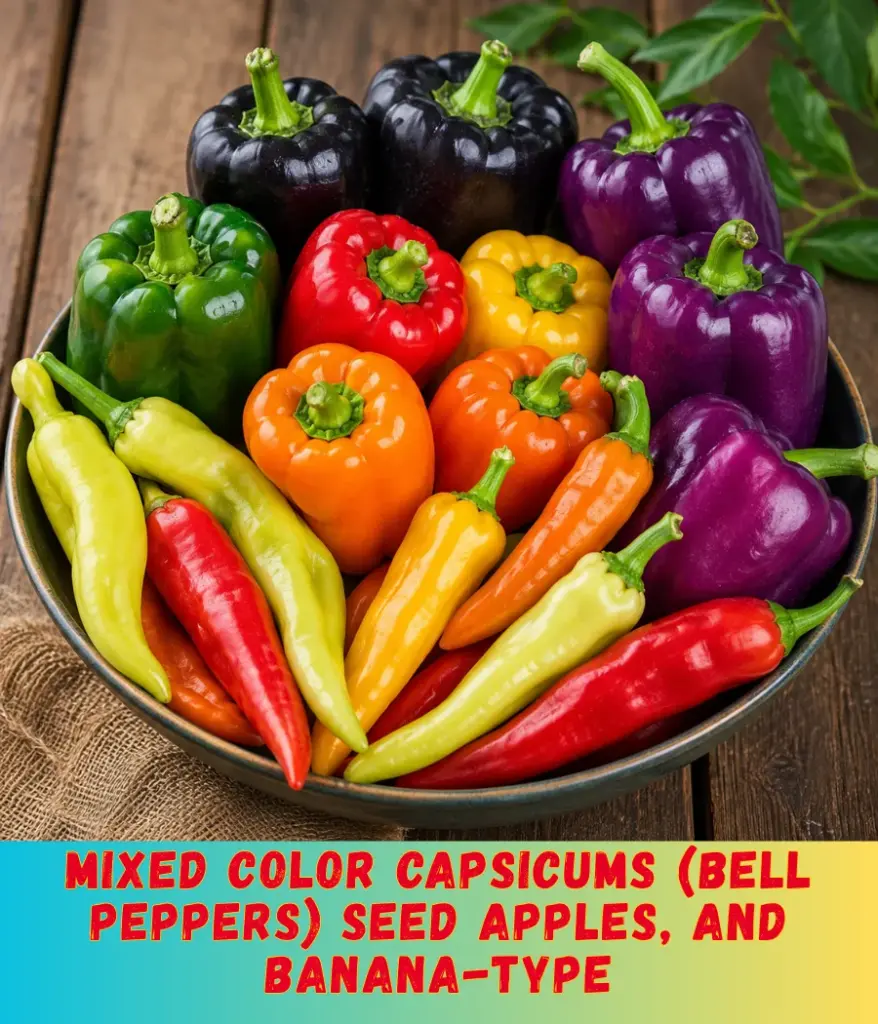 Mixed color capsicums (bell peppers) Seed apples, and banana-type
